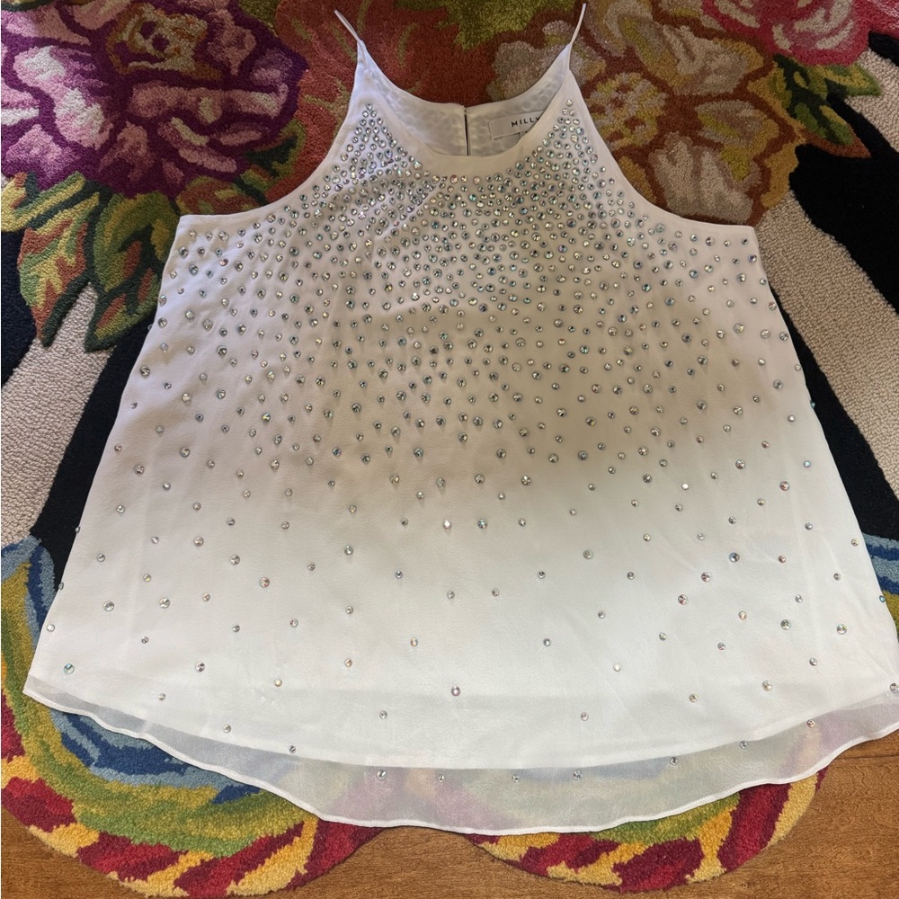 Milly White Embellished Tank Top